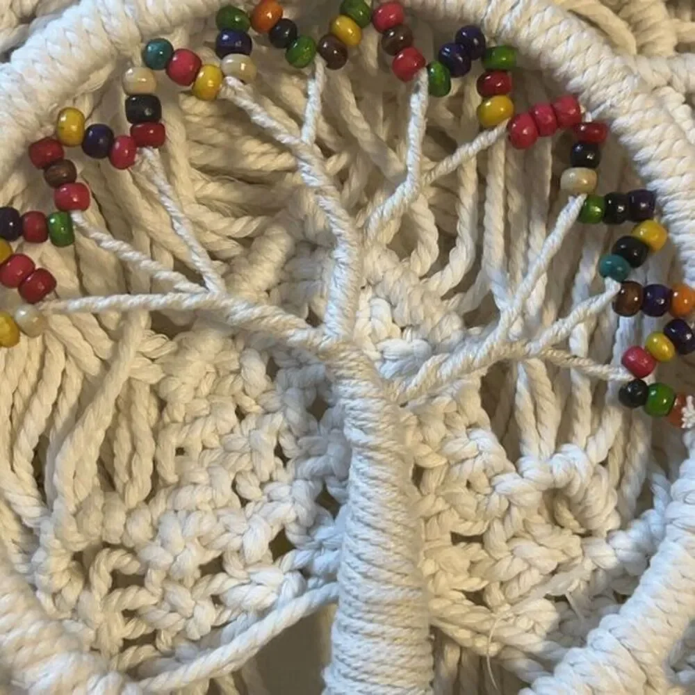 Macrame Tree Of Life White Rope Woven Wall Hanging Tapestry ‎ Boho New Hippy